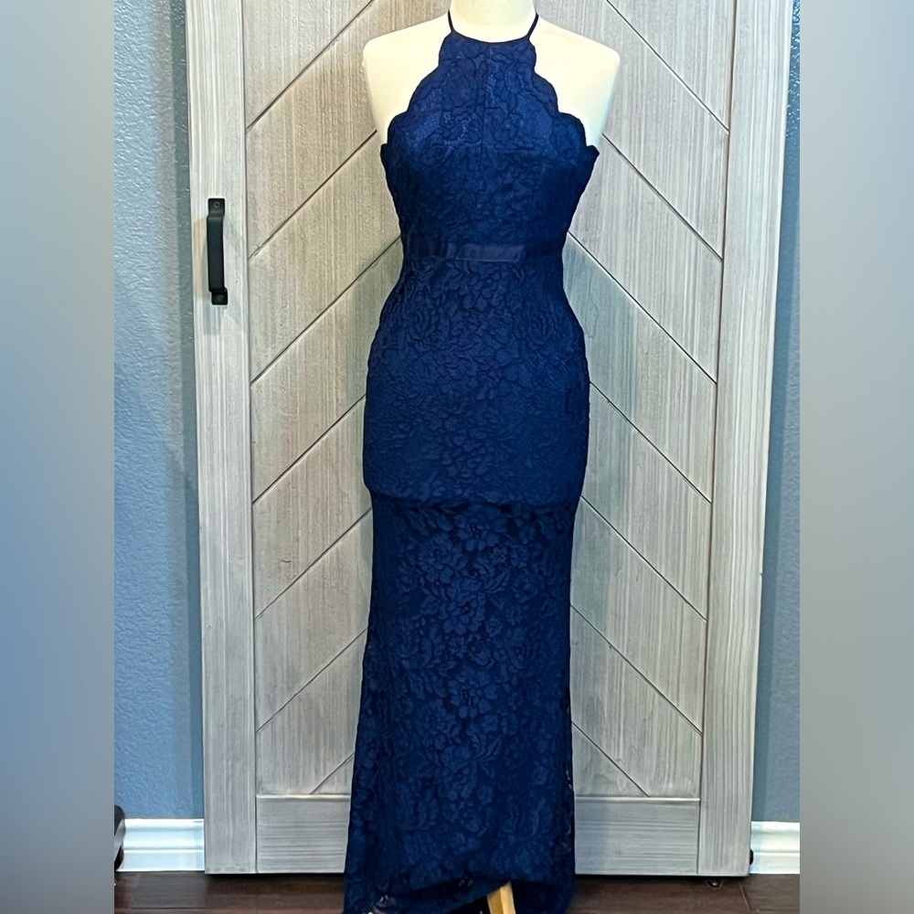 Lulu’s Navy Blue Lace Halter Dress w/Criss Cross Straps Size XS
